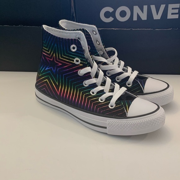 CONVERSE Black with Rainbow Stars Chuck Taylor All Stars Sneakers - Picture 10 of 15
